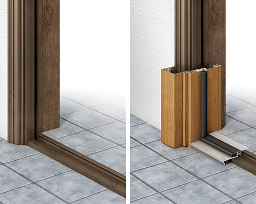 今のドア枠に新しいドア枠をかぶせる工法