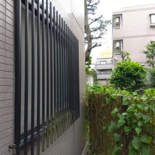 除草されて鉄扉全体のシルエットが見えるようになった画像